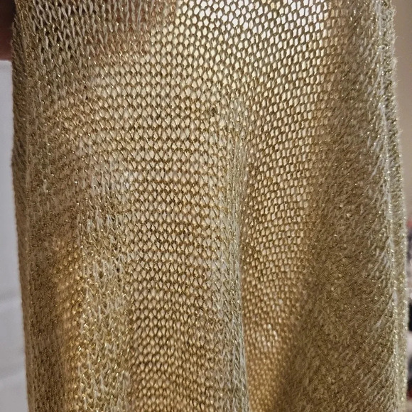 Loft Golden Metallic Crew Sweater Knit Beige Yellow Rayon  size XL - Picture 6 of 9